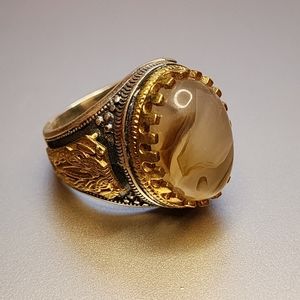 Yamani Aqeeq Agate and Sterling Signet Ring